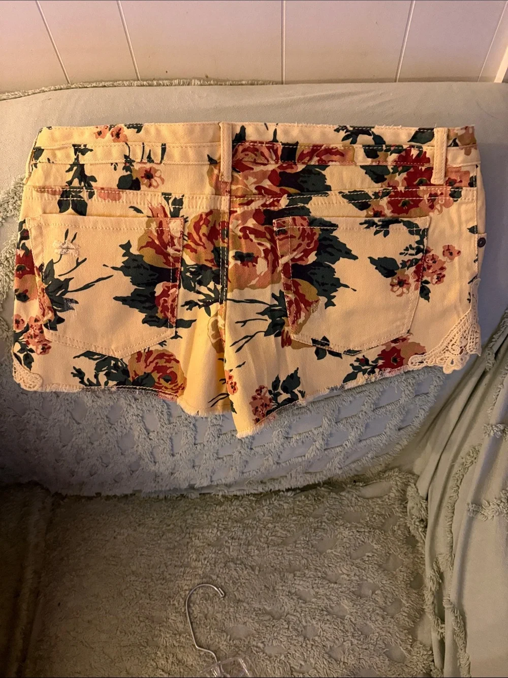 Mudd Yellow Floral Lace-Trim Jean Shorts